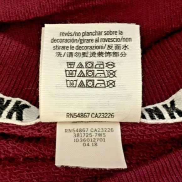 VICTORIA'S SECRET PINK SNAP SLEEVE BOYFRIEND CREW Sz L MAROON & BLACK #231D - Picture 10 of 10